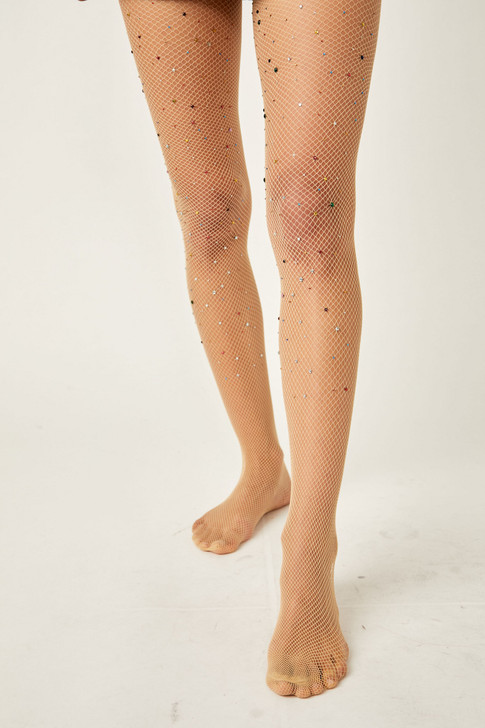 Free People Glitter Fishnet Tights Nude Multi