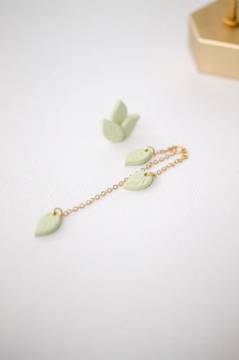 Rose & Clay Eve Leaf Dangle Earrings Sage Green