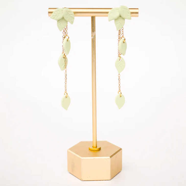 Rose & Clay Eve Leaf Dangle Earrings Sage Green