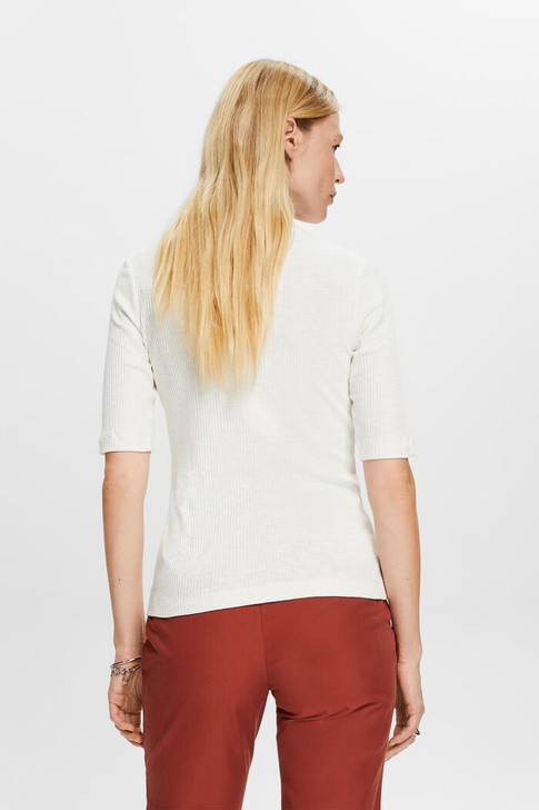 Esprit 1/2 Sleeve Ribbed Jersey Top White