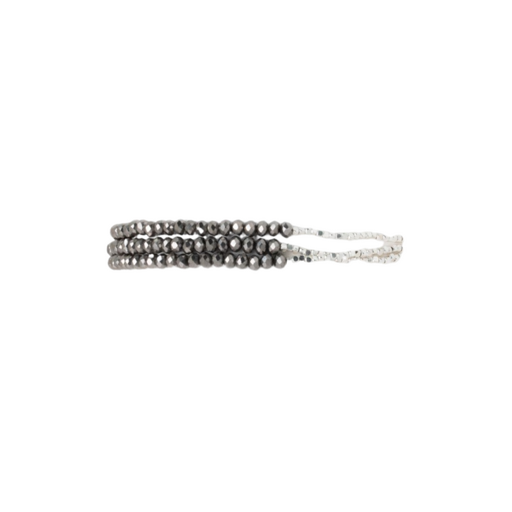 Caracol Dainty Glass & Metal Bead Bracelet Grey & Silver