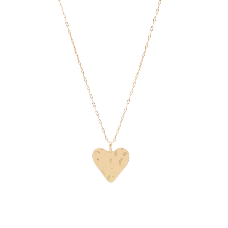 Caracol Long Hammered Heart Necklace Gold