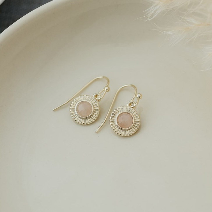 Glee Gold Plated Lila Medallion Earrings Rose Quartz