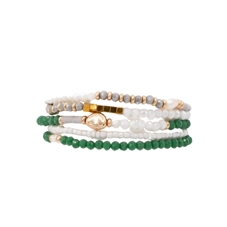 Caracol Set of 5 Stretch Bracelets Green & White