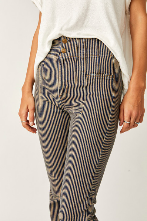 Free People Jayde High Waist Flare Railroad Jeans Train Car Stripe