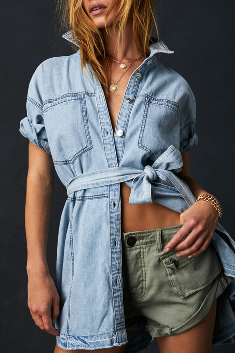 Free People Jenny Denim Tunic Light Indigo Combo