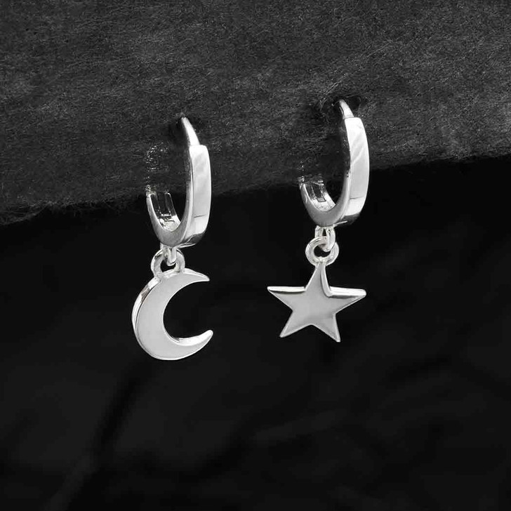 Nina Designs Sterling Silver Star & Moon Hoops