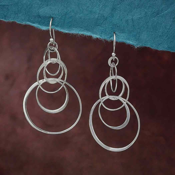 Nina Designs Sterling Silver Seven Linked Circle Earrings