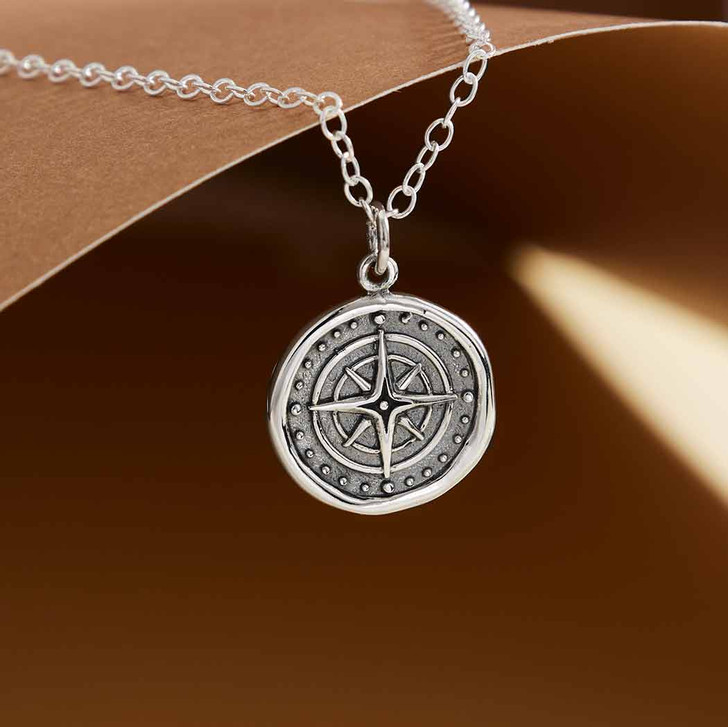 Nina Designs Sterling Silver Wax Seal Compass Necklace