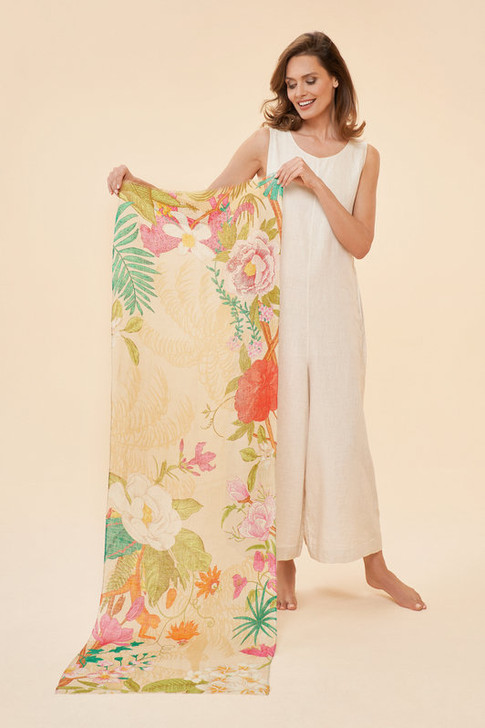 Powder Linen Scarf Flora and Fauna Coconut