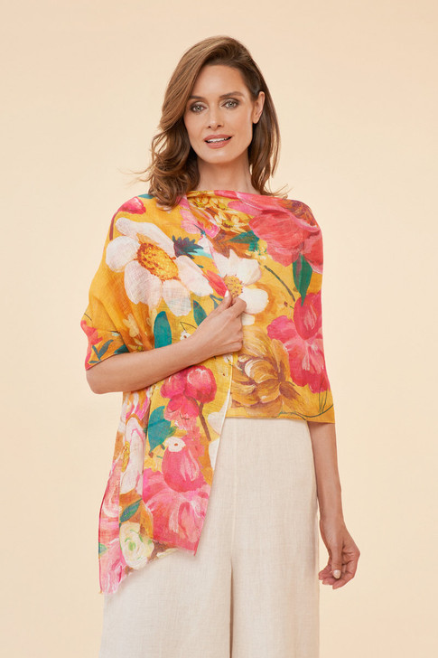 Powder Linen Scarf Impressionist Floral Mustard