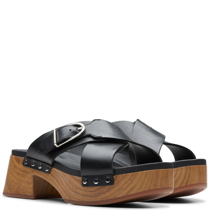 Clarks Sivanne Walk Black Leather Sandals