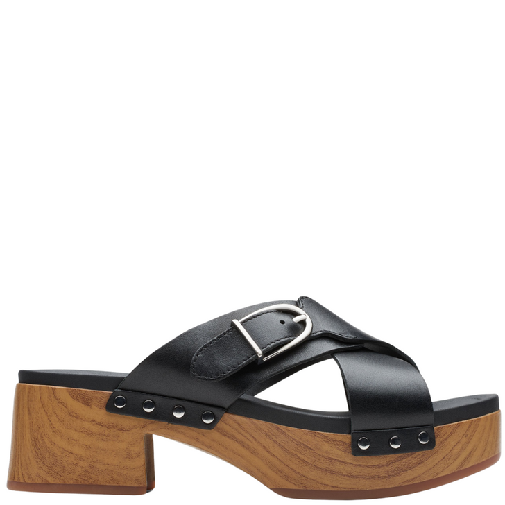 Clarks Sivanne Walk Black Leather Sandals