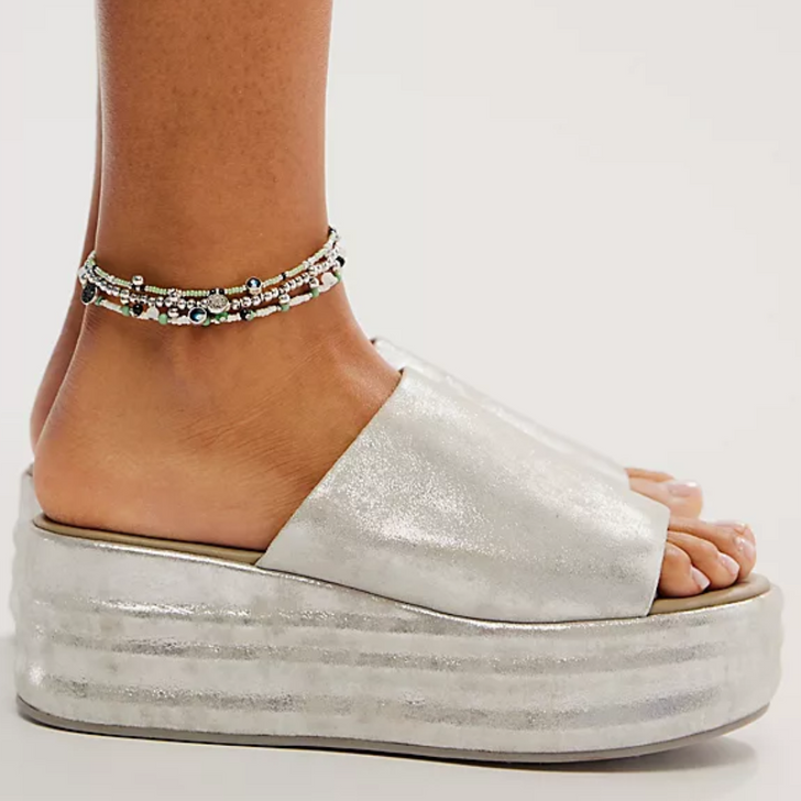 Free People Harbor Leather Flatform Sandals Silver