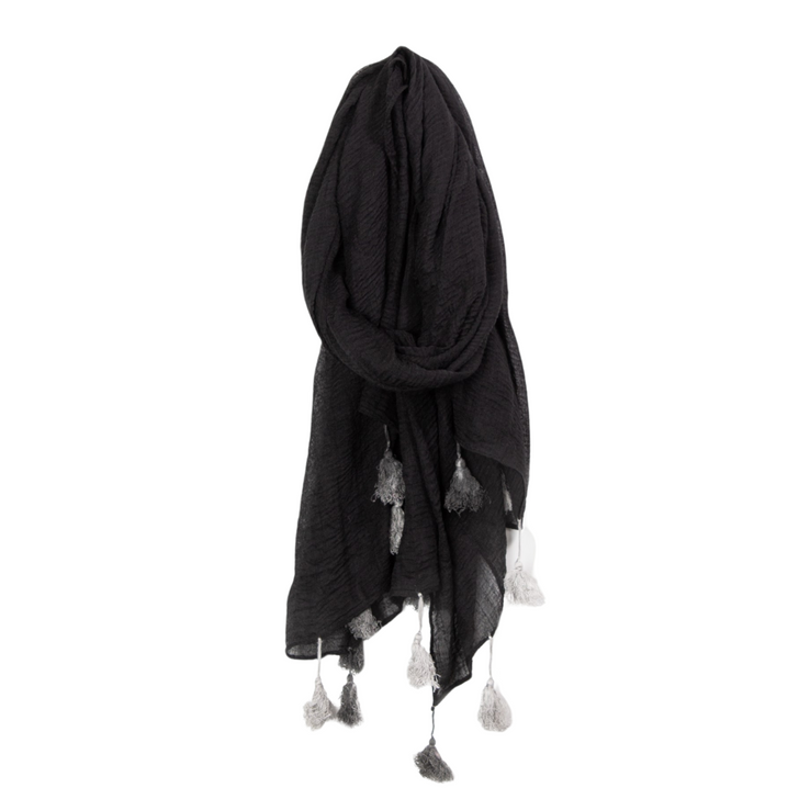 Caracol Scarf With Tassels Black