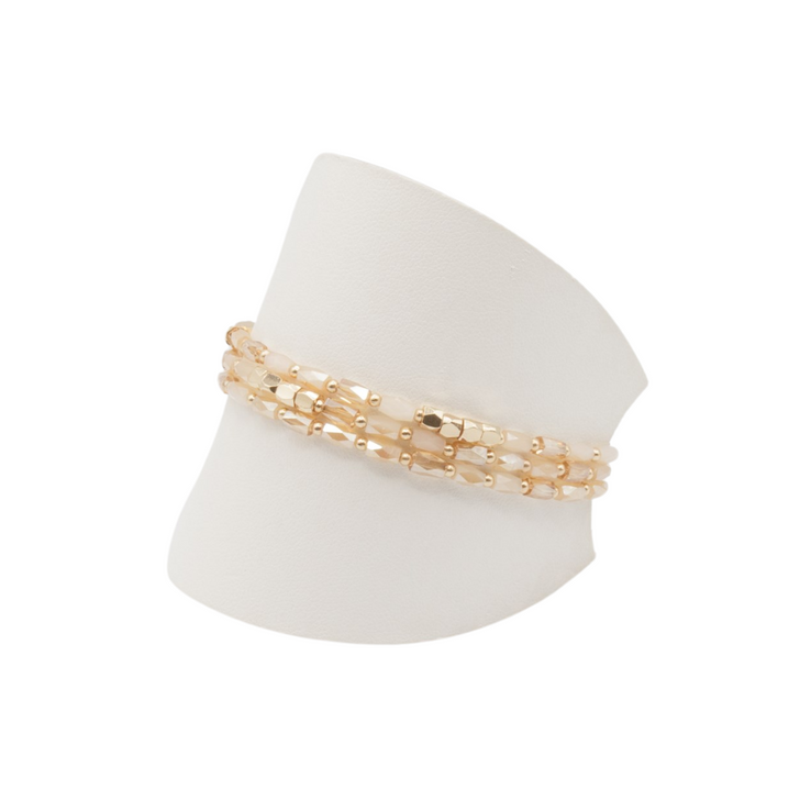 Caracol Thin Bead Multi-Strand Bracelet Pink & Gold