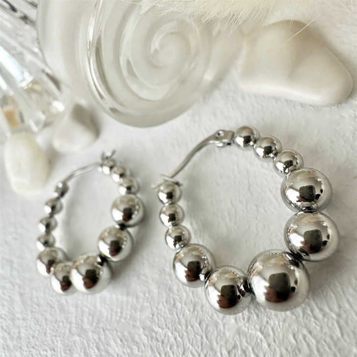 Pika & Bear Noloc Beaded Hoops Silver