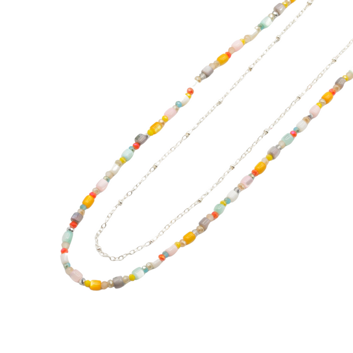 Caracol Layered Bead Necklace Pastel & Silver