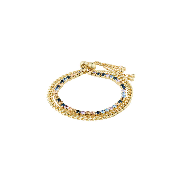 Pilgrim Reign Crystal & Curb Chain Bracelet Set Gold