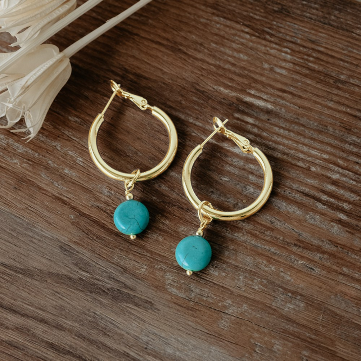 Wild Abandon Gold Plated Hemisphere Turquoise Hoops