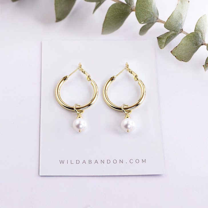 Wild Abandon Gold Plated Hemisphere Pearl Hoops