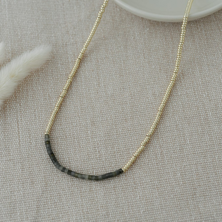 Glee Gold Plated Dax Beaded Necklace Labradorite
