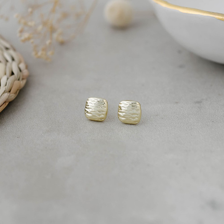 Glee Gold Plated Willa Textured Square Studs