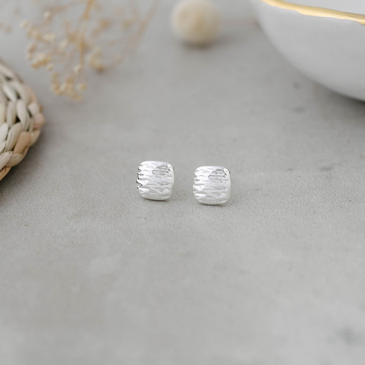 Glee Silver Plated Willa Textured Square Studs