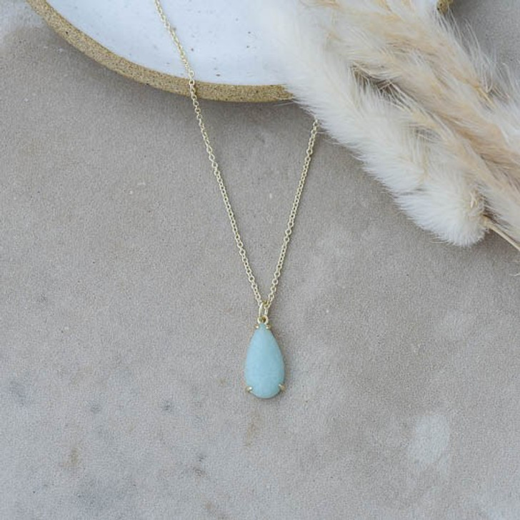 Glee Gold Plated Marmee Amazonite Teardrop Necklace