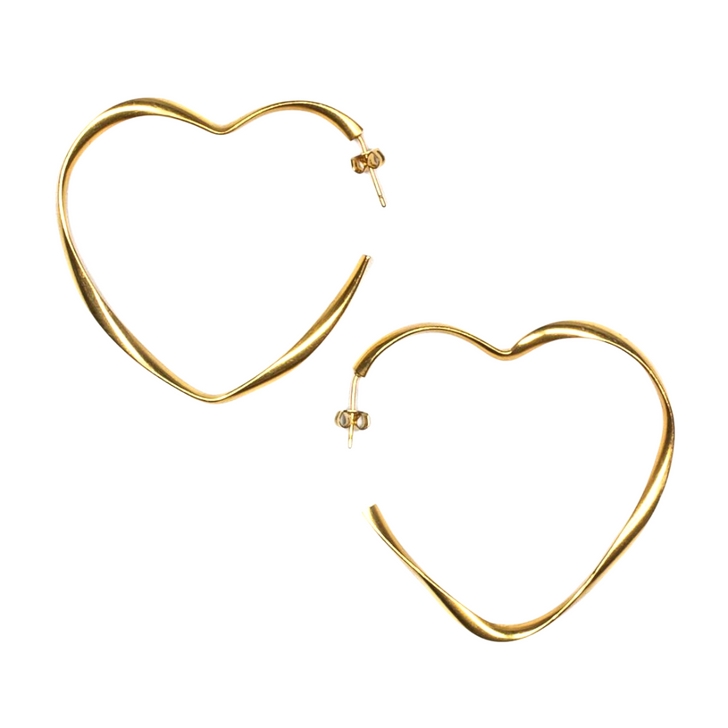 Suzie Blue Large Heart Hoops Gold Plated