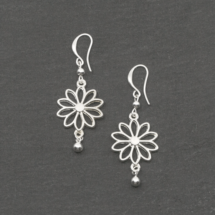 Suzie Blue Small Flower Charm Earrings Silver Plated