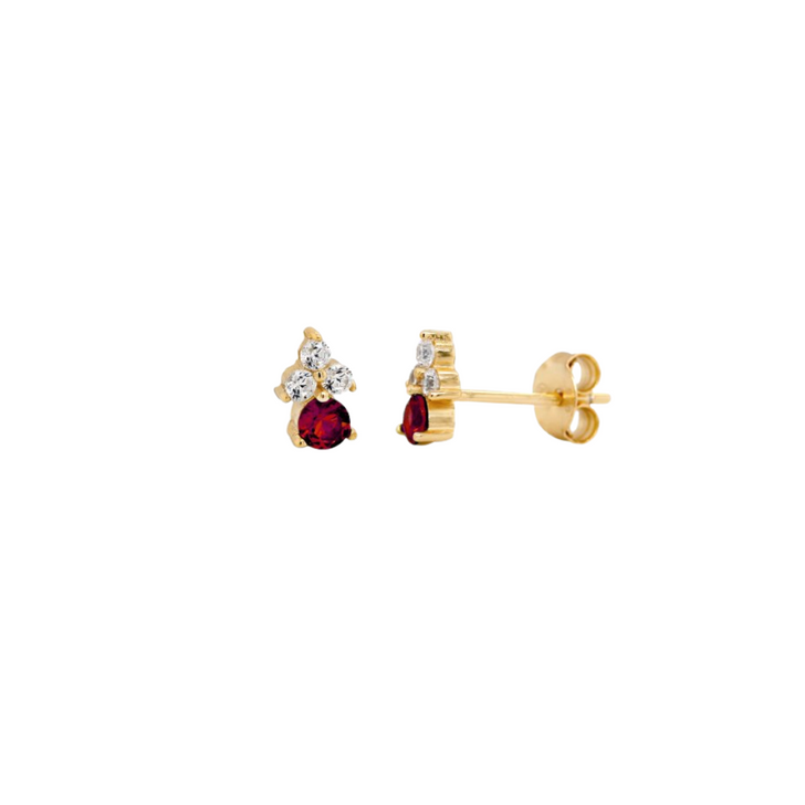 House of Jewellery Mini Tripod Ruby CZ Studs Gold Vermeil