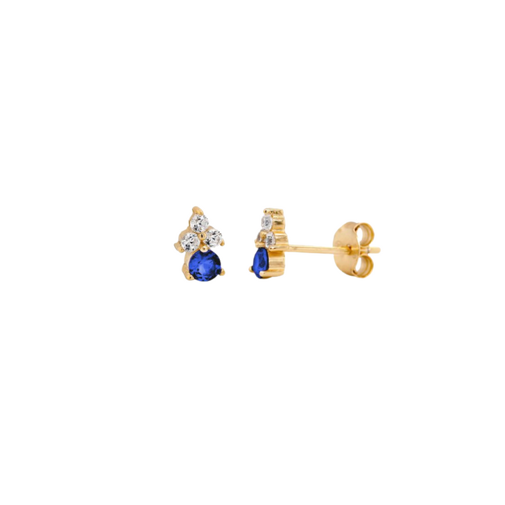 House of Jewellery Mini Tripod Sapphire CZ Studs Gold Vermeil