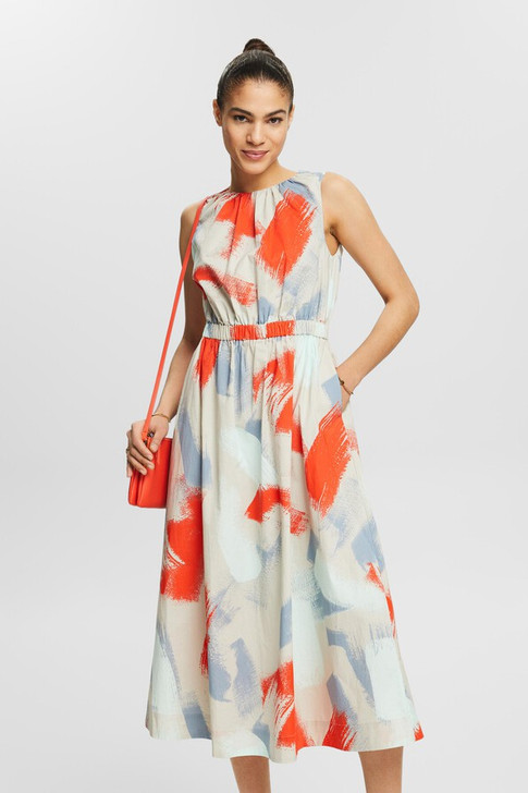 Esprit Printed A-Line Poplin Dress Light Beige