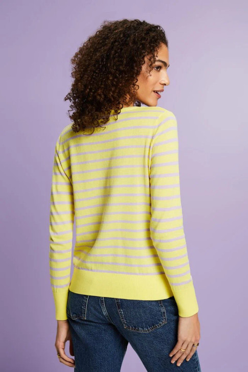 Esprit Striped Cotton V-Neck Sweater Yellow