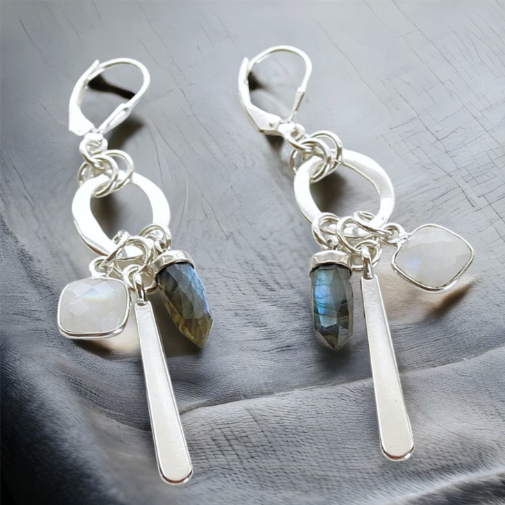 Elizabeth Burry Design Marlene Earrings Labradorite & Moonstone