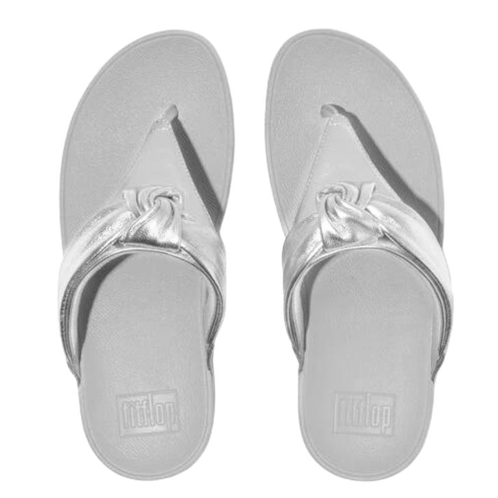 FitFlop Lulu Padded Knot Toe Post Leather Sandals Silver