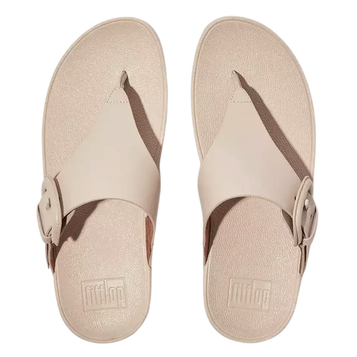 FitFlop Lulu Covered Buckle Raw Edge Leather Toe Post Sandals Stone Beige