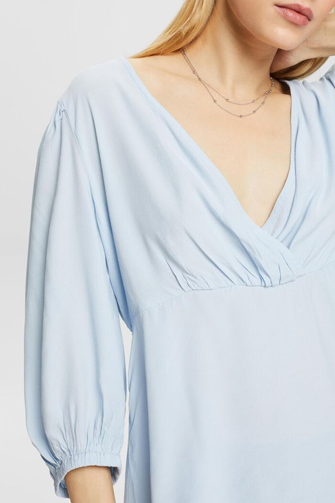 Esprit Gathered Sleeve Wrap Blouse Light Blue