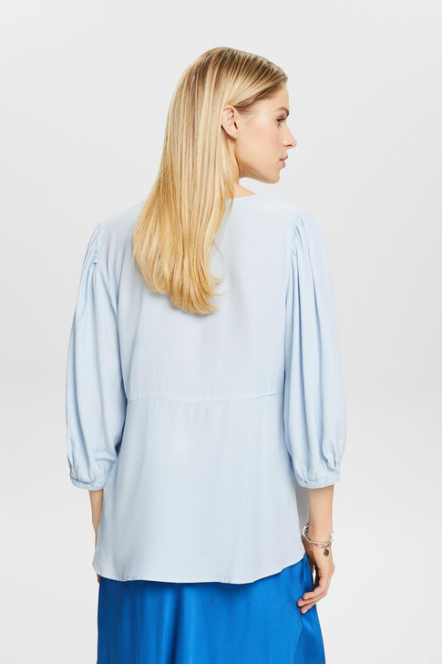 Esprit Gathered Sleeve Wrap Blouse Light Blue