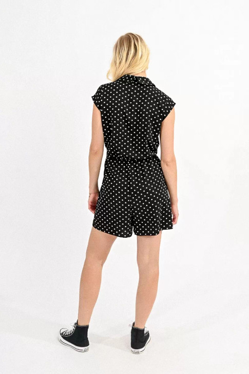 Molly Bracken Wrap Jumpsuit Black Polka Dots