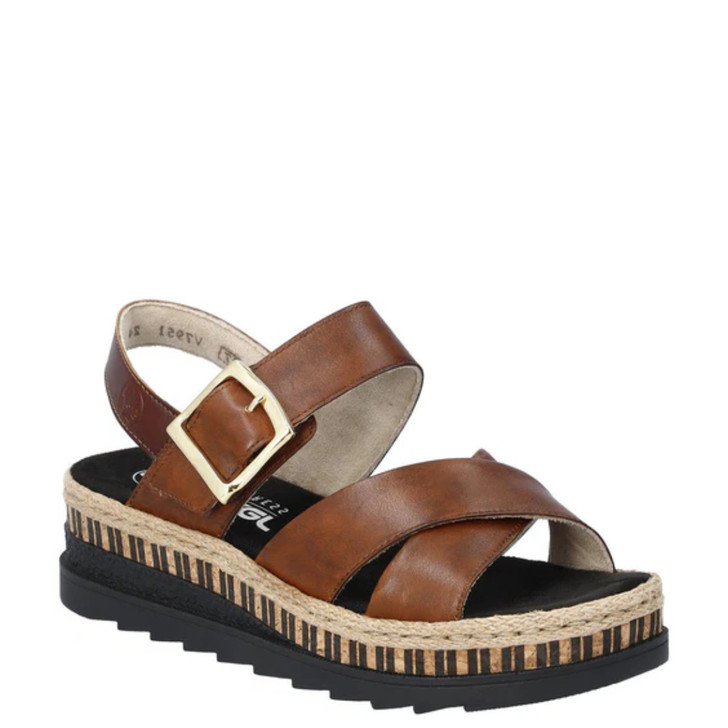 Rieker Chunky Wedge Sandals Brown