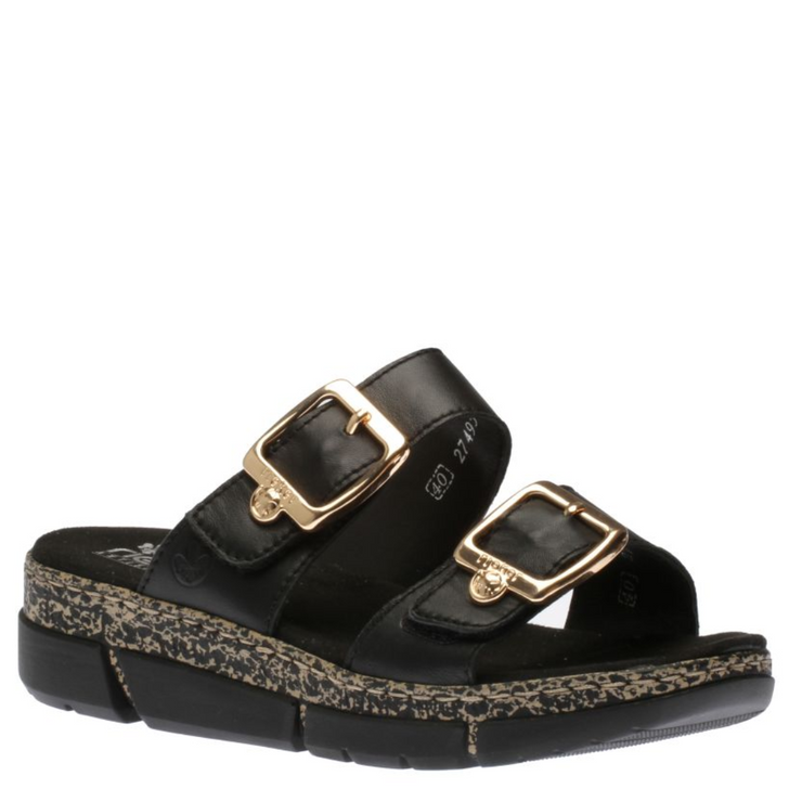 Rieker Regina Double Strap Slides Black