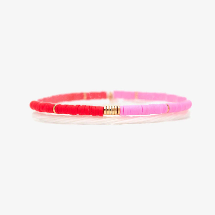 Pura Vida Vinyl Disc Stretch Bracelet Pink & Red