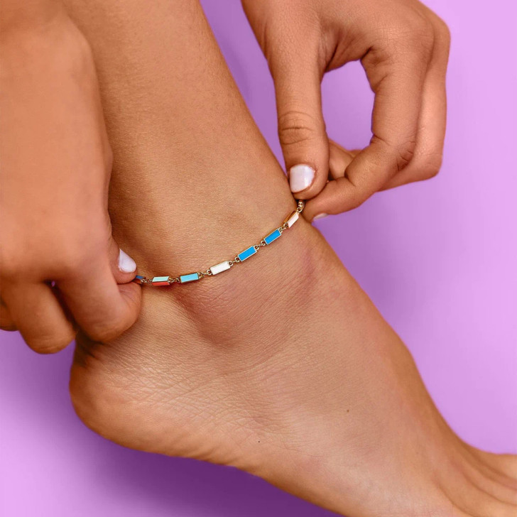 Pura Vida Enamel Bar Chain Anklet Gold