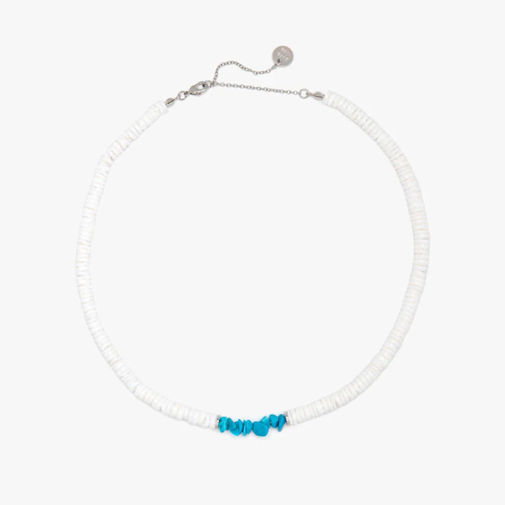 Pura Vida Puka Shell Chip Choker White & Turquoise