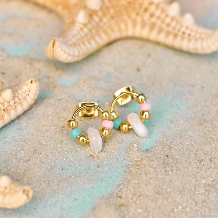 Pura Vida Seed Bead & Shell Studs Gold