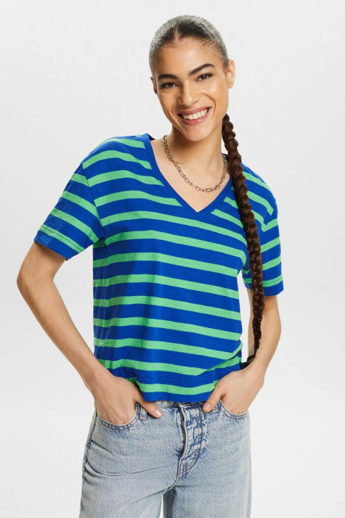 Esprit Striped V-Neck Tee Blue & Green