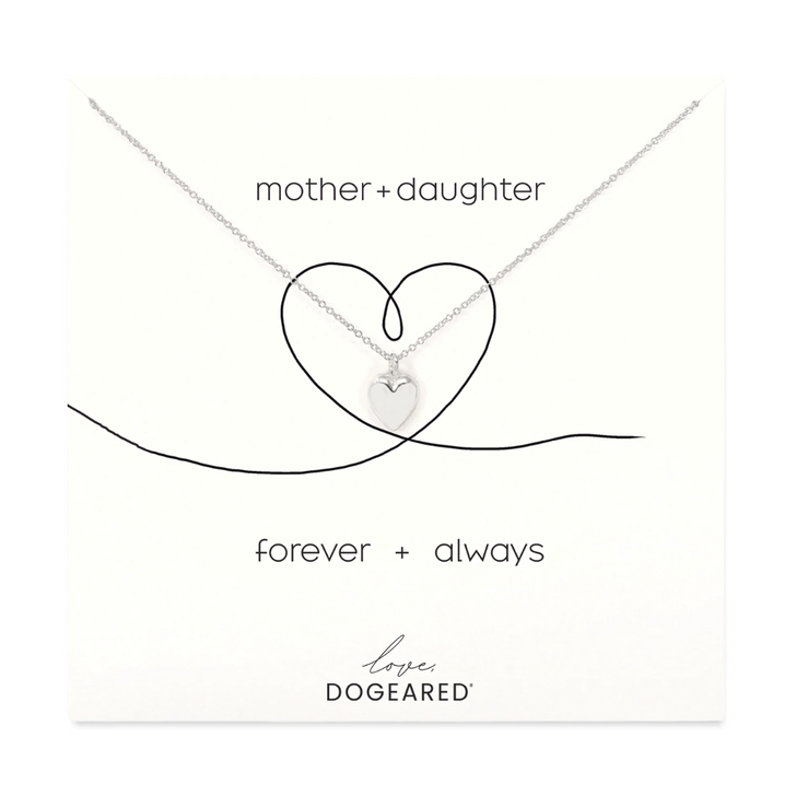 Dogeared Mother & Daughter Forever and Always Shiny Heart Necklace Silver