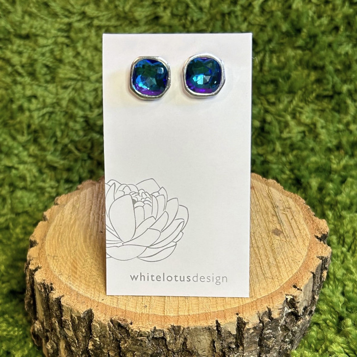 White Lotus Swarovski Studs Blue